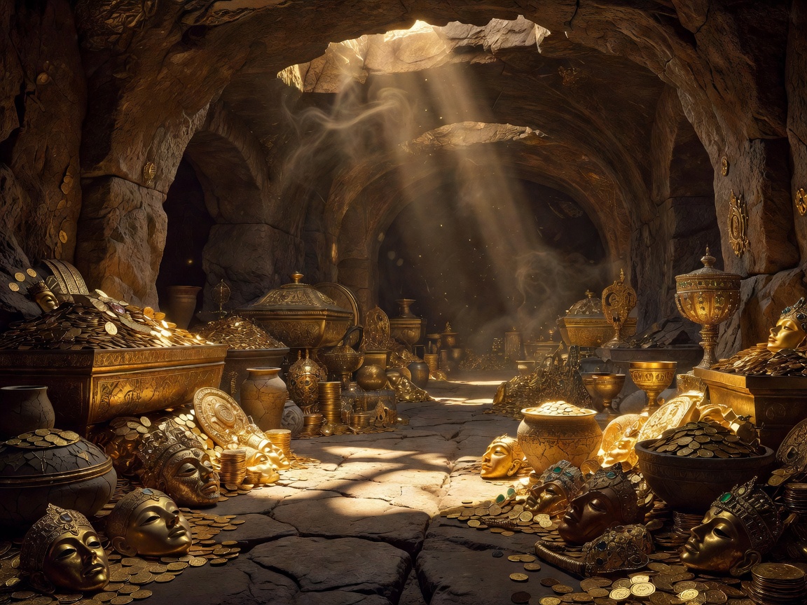Underground ancient tomb filled with legendary golden treasures